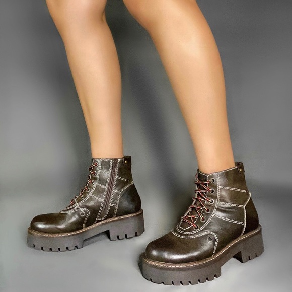 oobash Shoes - Anna Brown Combat Boot